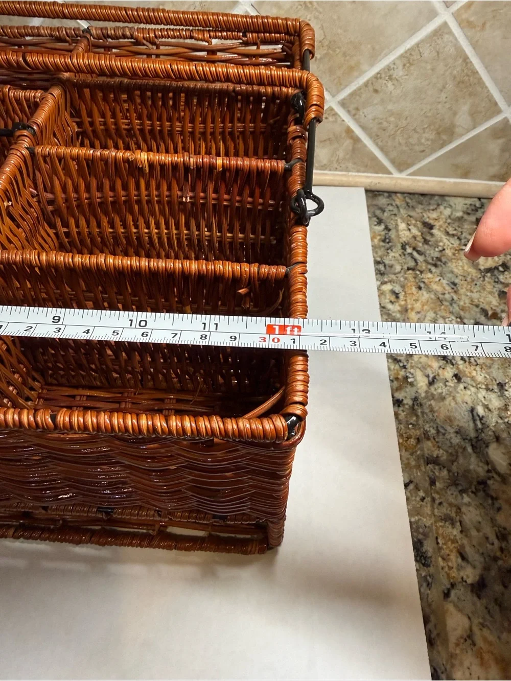 Wicker Basket Caddy / Organizer for Picnic or Tabletop with 7 Compartments